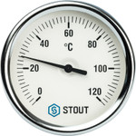 Термометр биметалический с погружной гильзой 1/2", 120 С (Dn 100, L=50) STOUT Фото 1