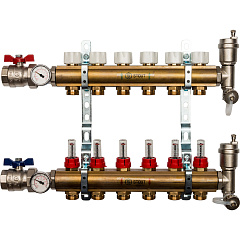 STOUT Коллектор регулируемый латунный с расходомерами 6 выходов