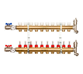 STOUT Коллектор регулируемый латунный с расходомерами 10 выходов Фото 1