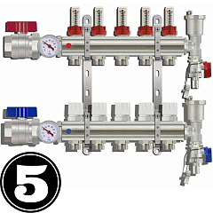 Коллекторная группа с расходомерами TIM, 1" 5-вых. лат. с кранами КА005