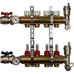 STOUT Коллектор регулируемый латунный с расходомерами 4 выхода