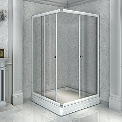 Душевой угол 90 Radomir (квадратный), прозрачное стекло, поддон, с/п, профиль белый Распродажа!