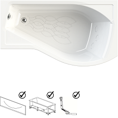 Ванна акриловая Радомир Миранда 168х95 правая (в компл. экран, каркас, слив-перелив)
