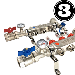 Группа коллекторов с расход. Vieir 3-вых нерж. с кранами VR113-03