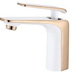 Смеситель для умывальника Ledeme 1074WR (белый/ роз.золото)
