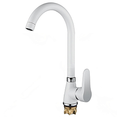 Смеситель для кухни LOFFREY d-35 высокий, на гайке (белый) 84012W 