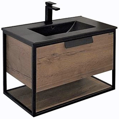 Тумба-умывальник Comforty Бонн 75 дуб темный с черной матовой раковиной Comforty 75E