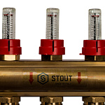 STOUT Коллектор регулируемый латунный с расходомерами 5 выходов Фото 5