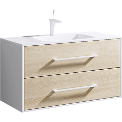 Тумба с раковиной подвесная Aqwella Miami 100см Дуб сонома, белый