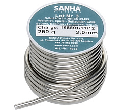 Припой S-Sn97Cu3 Нр.3, 3,0 мм, катушка, 250 г3mm, для медных труб Sanha