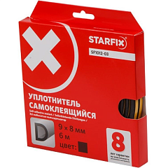 Уплотнитель D черный 9х8 мм 6м (сдвоенный профиль 2х3м) STARFIX