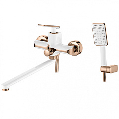 Смеситель для ванны и умывальника Ledeme 2274WR (белый/роз.золото)
