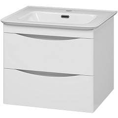 Тумба подвесная с раковиной Мисти Мираж 60 белый глянец 2 ящ.