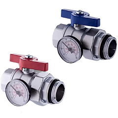 Кран шаровой с полусгоном и термометром 1" (син. + красн.) Vieir VR1102
