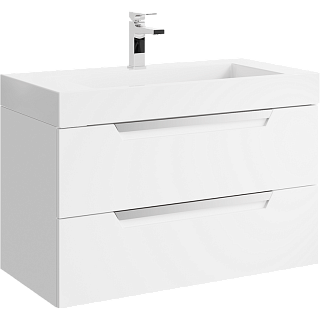 Тумба с раковиной подвесная Aqwella Cube 90см Белый Фото 1